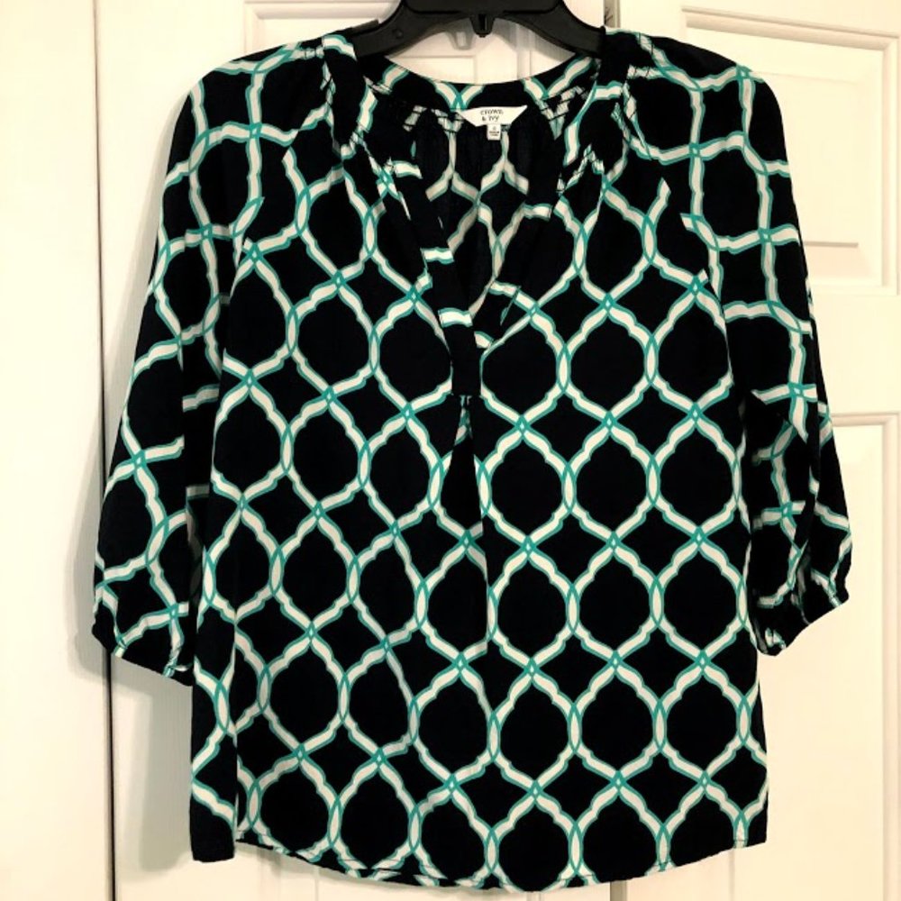 Crown & Ivy Navy Peasant Style Blouse